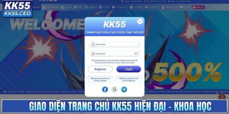 Nền tảng KK55 có giao diện logic và rõ ràng